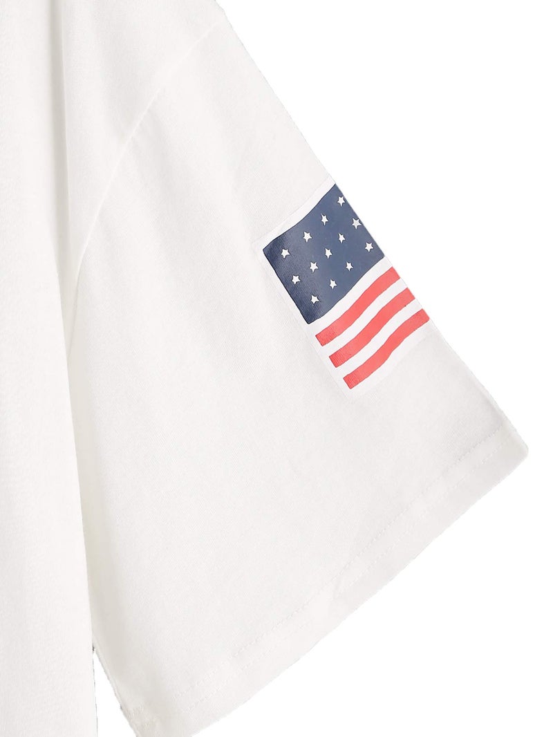 SweatyRocks Women's Graphic T Shirts Letter Print Flag Short Sleeve Casual Crop Tops Bright White Large - Image 4